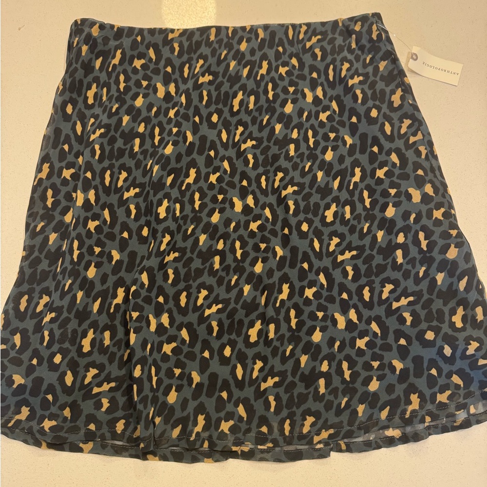 Anthropologie Blue and Tan Leopard Mini Skirt